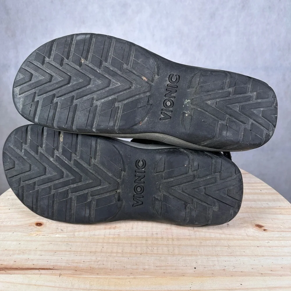 Vionic Bryce Sandals Mens 14 Black Good Leather Triple Strap Orthotic Walking